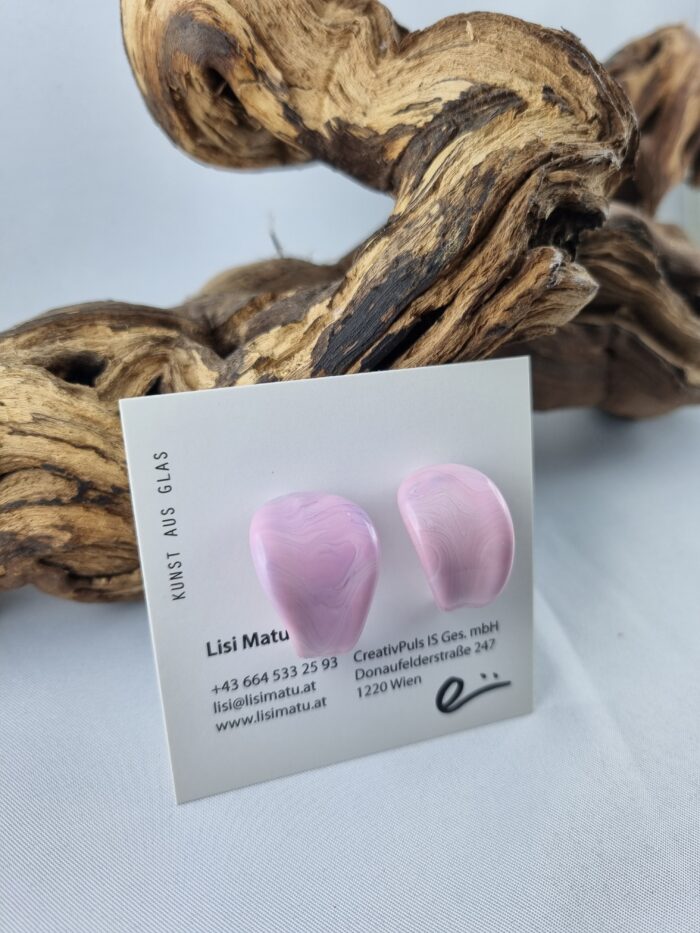 Ohrstecker Creolen rosa Glas auf Karte